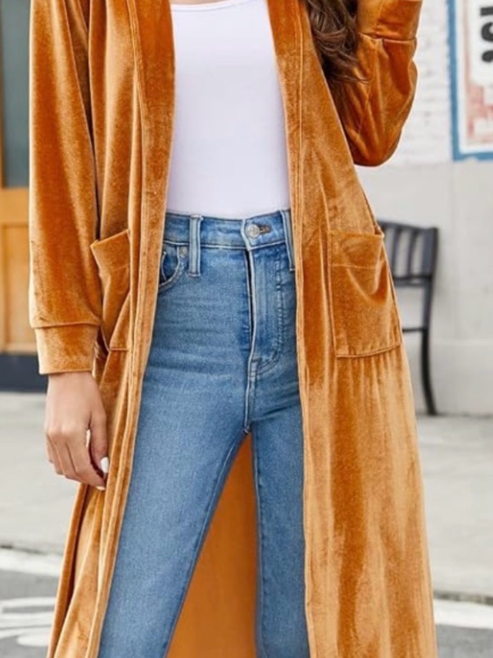 Velvet Duster Cardigan in Gold Crushed Velvet